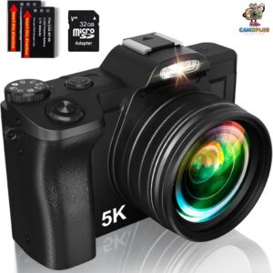 Máy Ảnh Kỹ Thuật Số 5K, Quay Video Vlog Cho YouTube, WiFi Tự Động Lấy Nét, Kèm Thẻ SD 32GB, Chống Rung 6 Trục, Màn Hình 3.5″ Có Đèn Flash, Ống Kính Lọc UV 58mm, Zoom Kỹ Thuật Số 16X